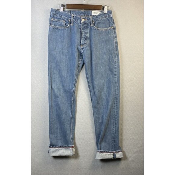 Gustin Raw Selvedge Denim Mens 30x30 Blue Jeans Slim Fit Button Fly USA Made #29